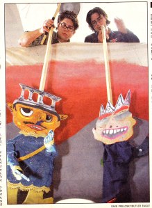 Preparing to perform Perseus, Medusa and the Magic Frisbee at the 5th Annual Black Sheep Puppet Festival, October 2003