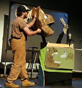 With Mike Cuccaro at the American Shorts Reading Series, Brew House, 2006 (photo by Larry Rippel)