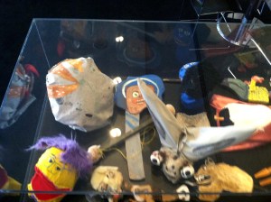 Puppets made from fabric, wood, paint, hardware and found objects.  
