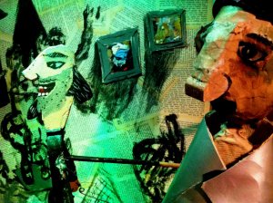 Dada founders Tristan Tzara and Hugo Ball at the Cabaret Voltaire.  