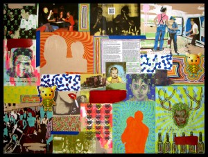 Everything is Going to be Fine, by Jeremiah Johnson, acrylic, screen print and collage on mylar, 2014