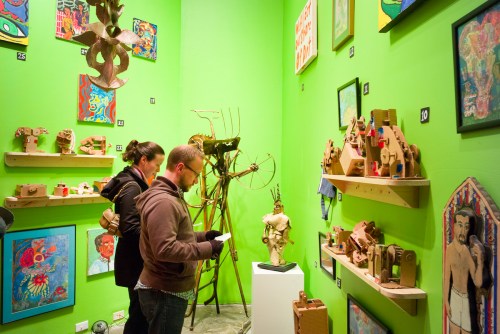 The Sideways museum included handmade puppets, cardboard gadgets, paintings, drawings, assemblage, fibers and ceramics works.  