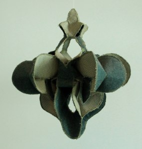 A Simple Cell fibers sculpture by Liz Hammond.  Five Simple Cells are on view suspended in the gallery space. 