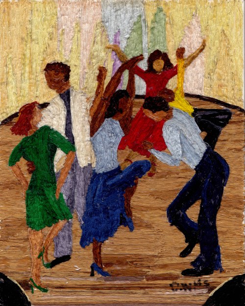 Dance Party, embroidery floss on cardboard by Dorothy Williams.  