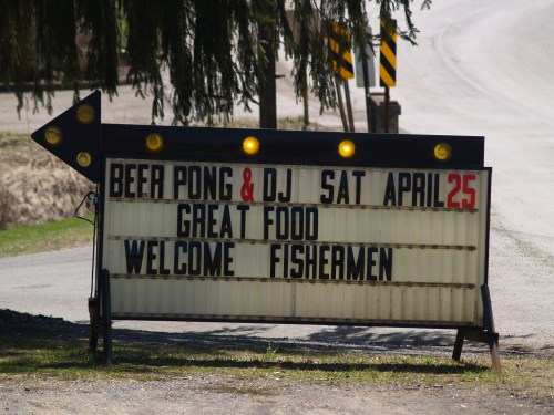 A sign at the opening of trout season near Williamsport, PA