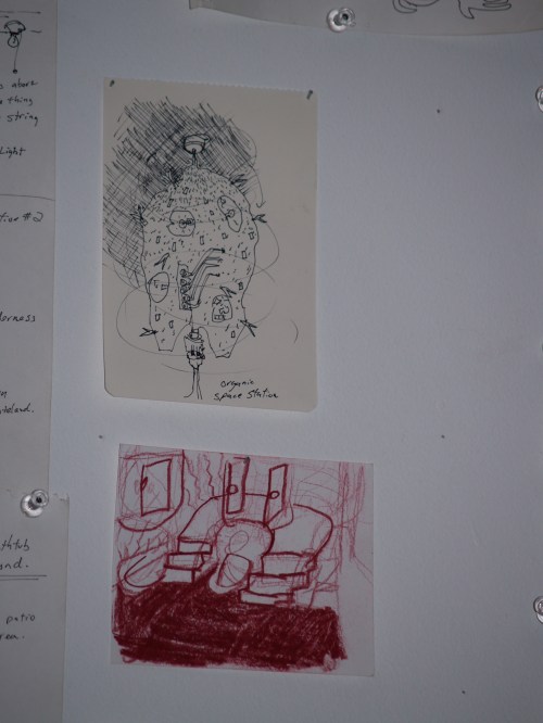 Sketch for Universe Room and revolving space station.  