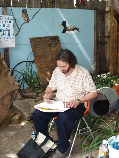 Artist visitor John Colaric spend the day sketching in the backyard.  