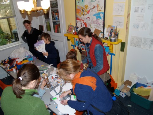 Family puppet making day.  