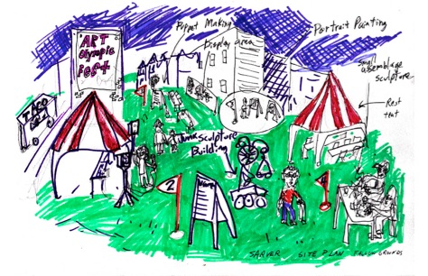 Sketch for the Art Olympic Fest, Fallow Grounds Residency at Neu Kirche Art Center.