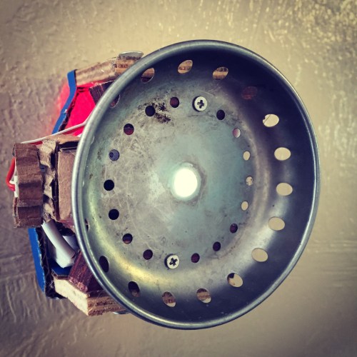 Open Up and Say Ah!  Found object assemblage.  (this piece has a sound sensor that triggers a light when one yells at the work.  2015