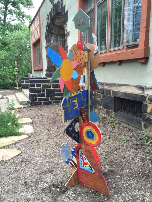 Temporary outdoor sculpture in front of the School building at Pittsburgh Center for the Arts.