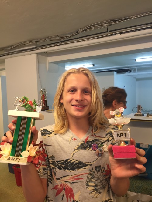 During a trophy-making workshop, community participants made Art Olympic Trophies for artists participating in the August 29th Event. The pieces were made with materials from Pittsburgh Center for Creative Reuse. 