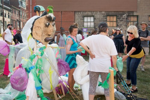 Led by artist Hyla Willis, team Huff & Puff invited audience members into the square to assist in creating inflated plastic bag forms. 