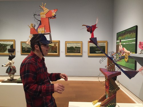 A carnival character inspired by the sculpture The Great Speckled Bird. 