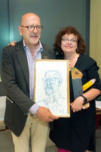 Kirsten Ervin with Graham Shearing after the Seventh Inning Sketch.